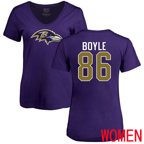 Baltimore Ravens Purple Women Nick Boyle Name and Number Logo NFL Football #86 T Shirt->women nfl jersey->Women Jersey